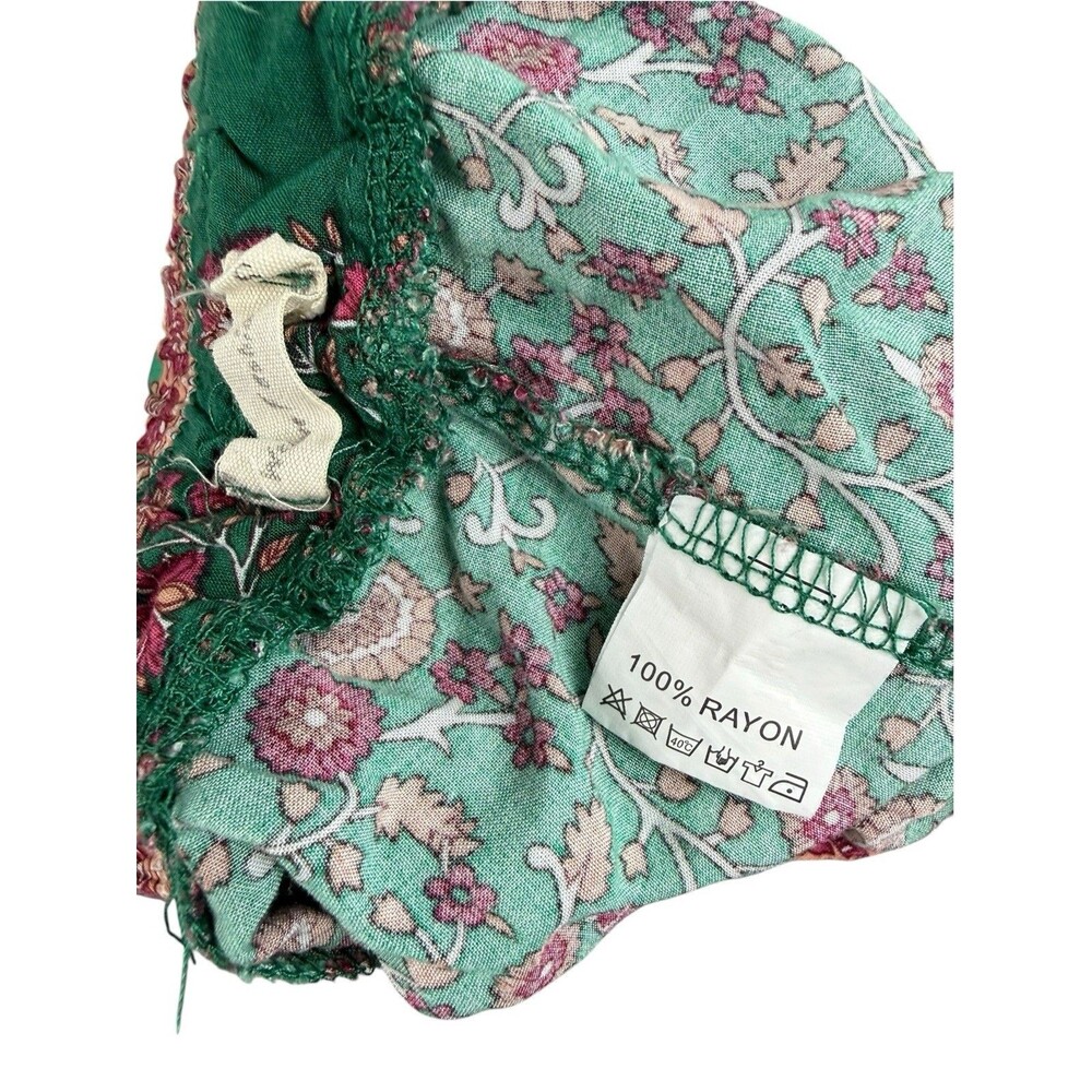 Boho Green Floral Paisley Wide Leg Palazzo Pants 100% Rayon Boho - Picture 4 of 7